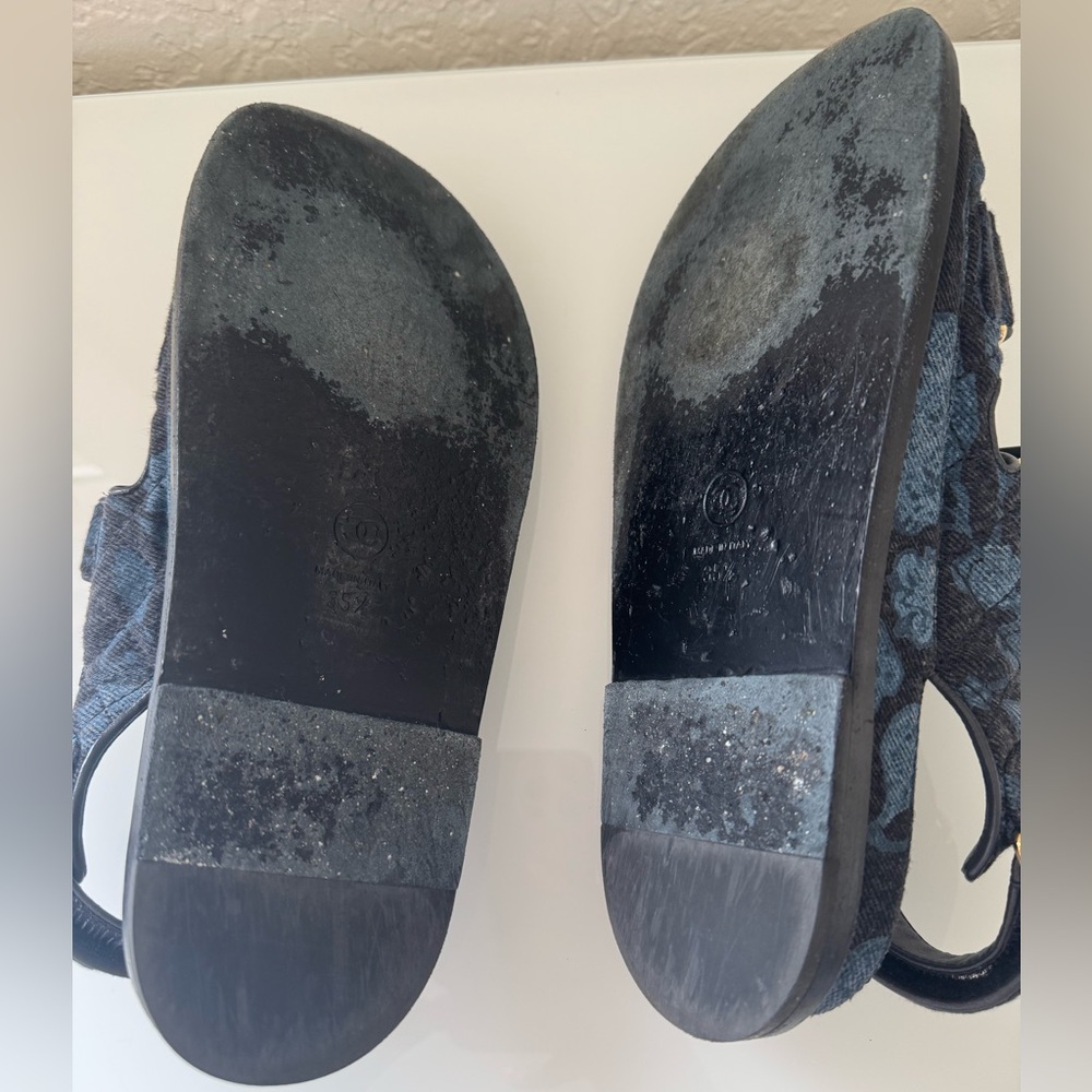 CHANEL Black & Denim CC Logo Mule Slide Strap Flat Sandals - Picture 7 of 9